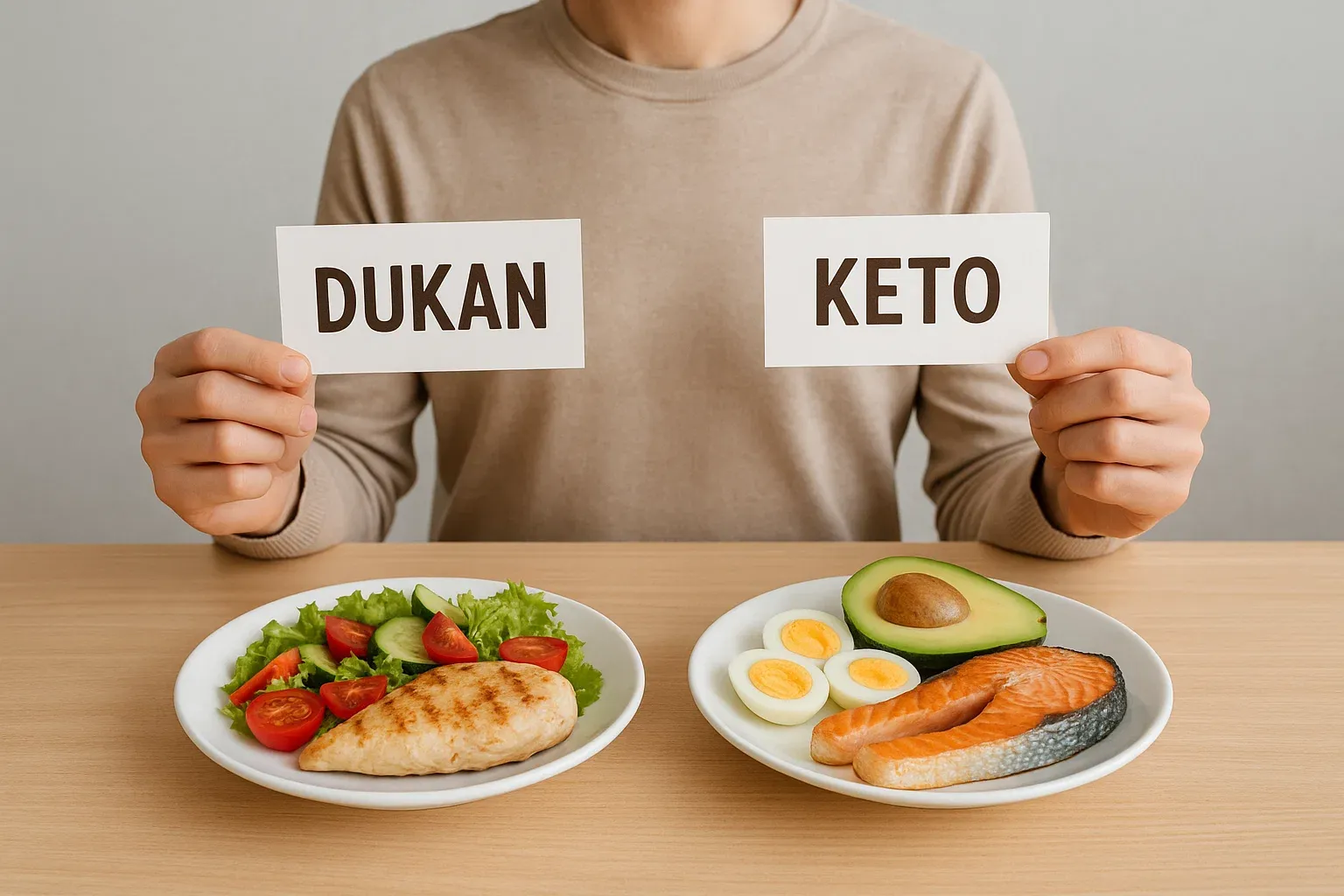 Person deciding between Dukan Diet and Keto Diet for weight loss goals